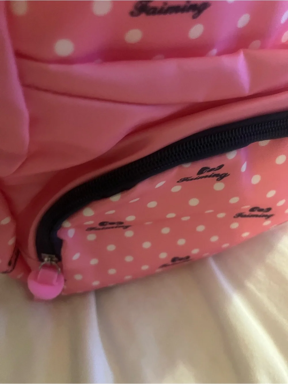 Kids Pink Polka Dot Backpack Set with Bow Accent and Matching Pouch